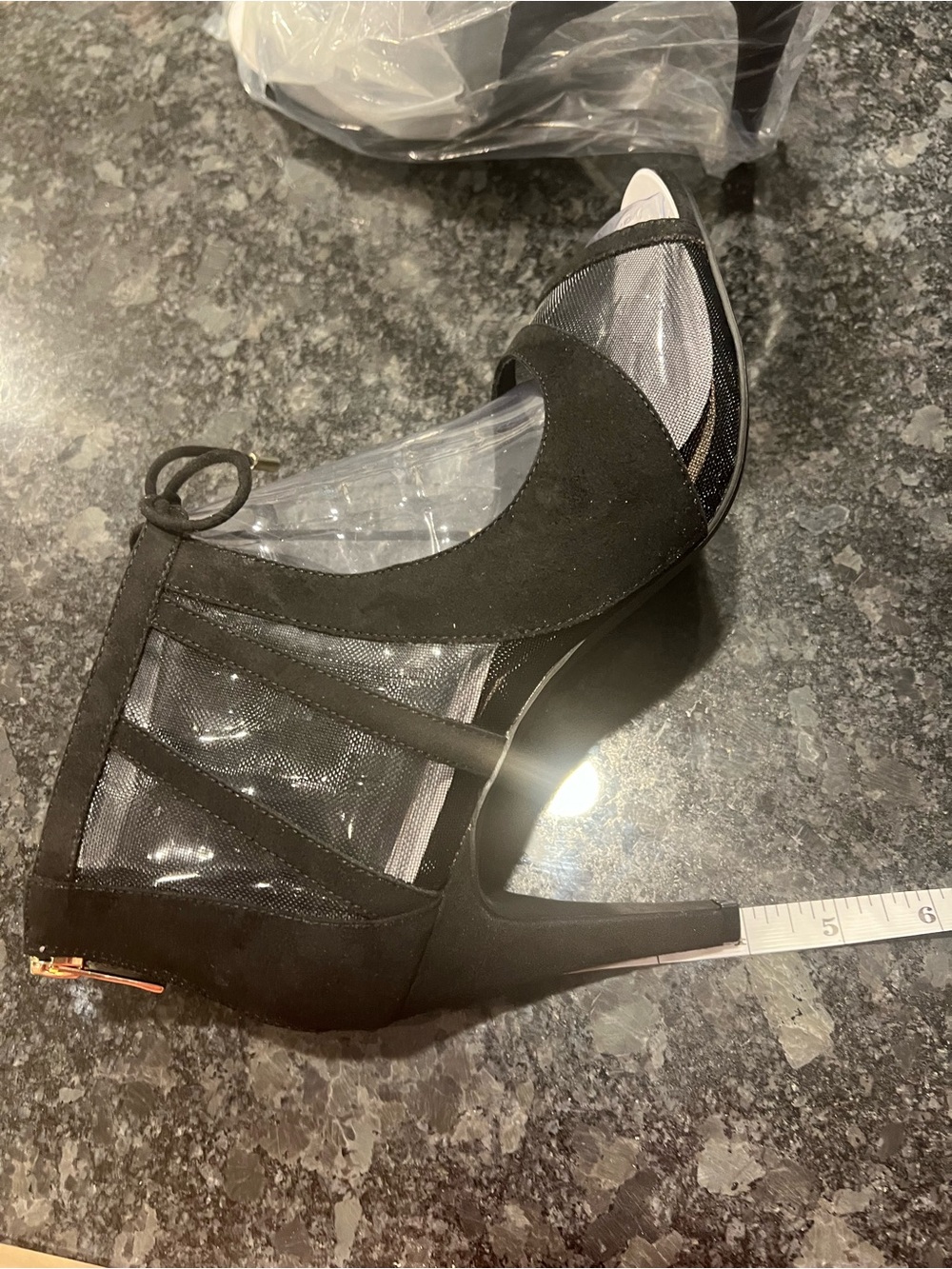 New Kelly & Katie Black Lace-Up Mesh Peep-Toe High Heel Ankle Bootie - Picture 2 of 7